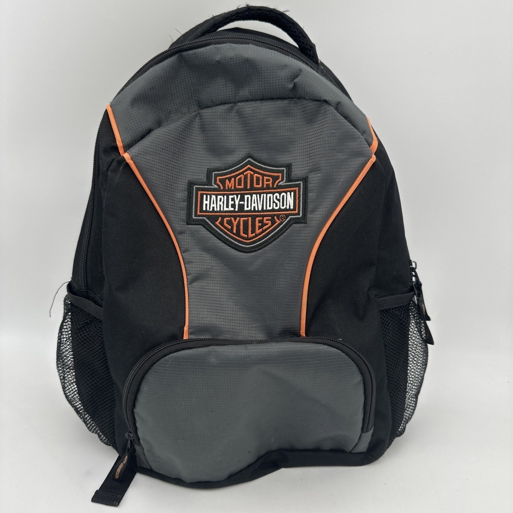 HARLEY DAVIDSON MOTORCYCLES black/gray BACKPACK EUC 12x17"